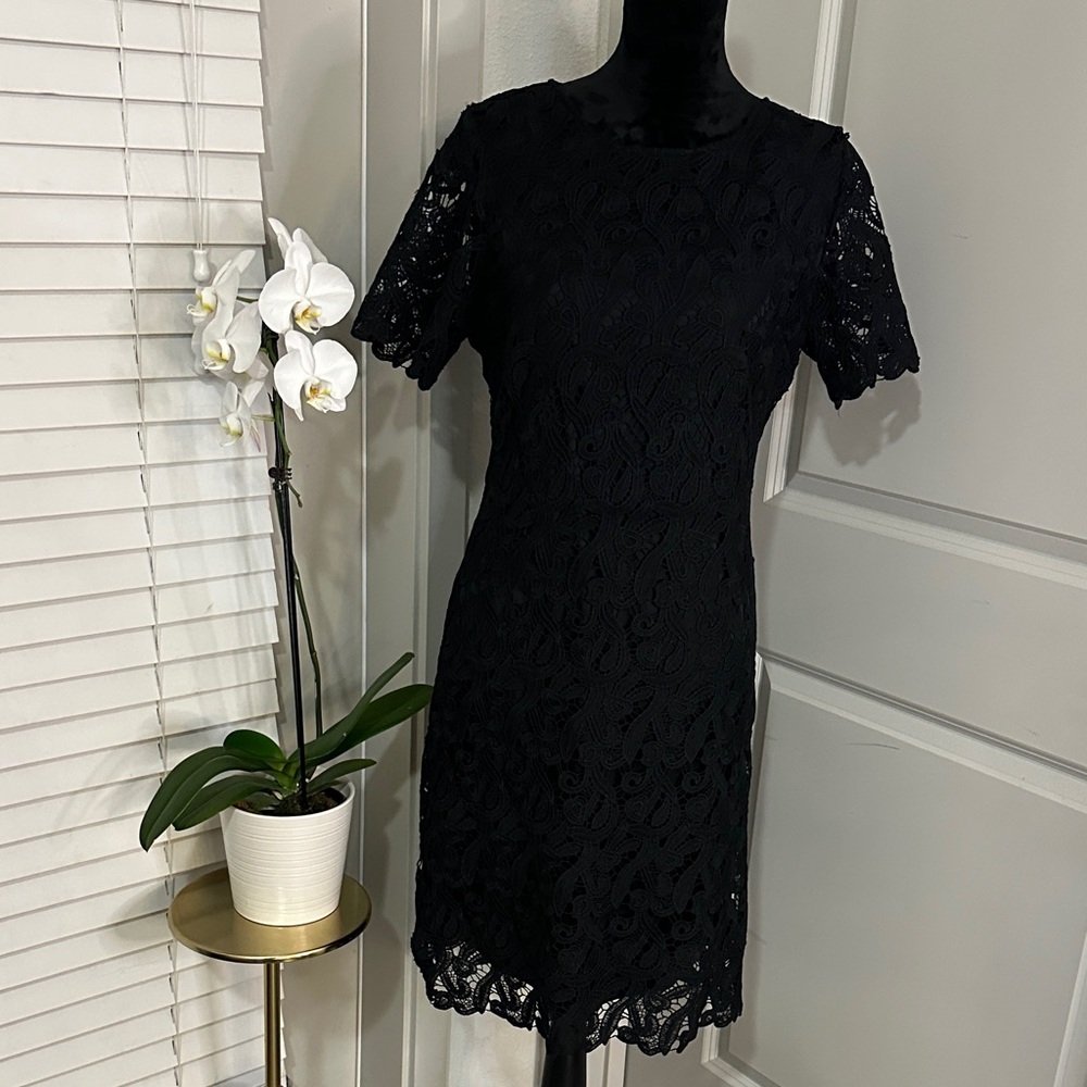 Black Lace Midi Dress with lace sleeves
